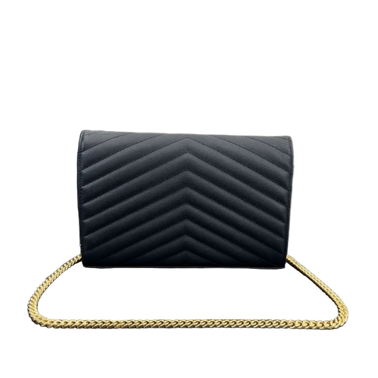 Saint Laurent Cassandre Chain Wallet – Blaue Preloved Designer Clutch Schultertasche