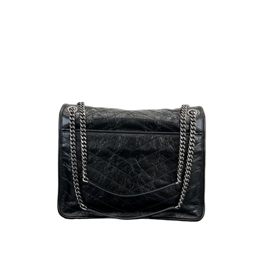 Saint Laurent Niki Medium Storm – Schwarze Umhängetasche aus Vintage-Kalbsleder