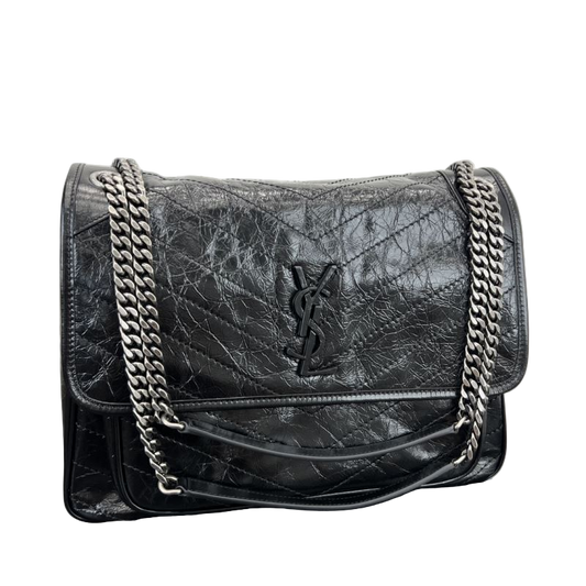Saint Laurent Niki Medium Storm – Schwarze Umhängetasche aus Vintage-Kalbsleder