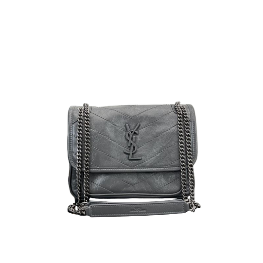 Saint Laurent Niki Baby Storm Vintage-Umhängetasche aus Leder in Sturmgrau