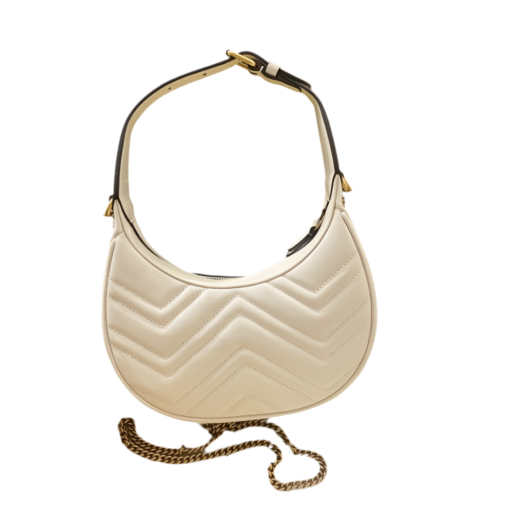Gucci GG Marmont Mini Half Moon Umhängetasche Weiß Gebrauchte Designertasche