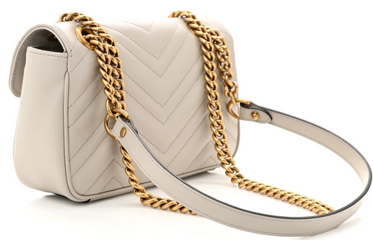 Gucci Marmont Kleine Damen-Schultertasche Matelassé 2024 Hellgrau • Gebraucht