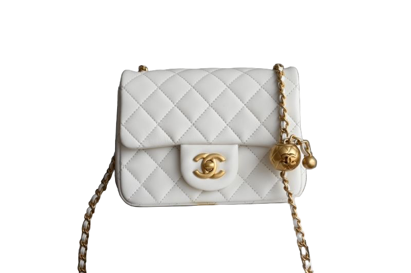 Chanel Classic Timeless Mini Flap Bag – Wit Lamsleer Gold CC & Pearl Chain