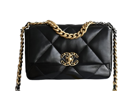 Chanel 19 Flap Bag Small – Wit Glanzend Lamsleer met Goud-, Zilver- & Ruthenium Hardware – Preloved Designer schoudertas 2025