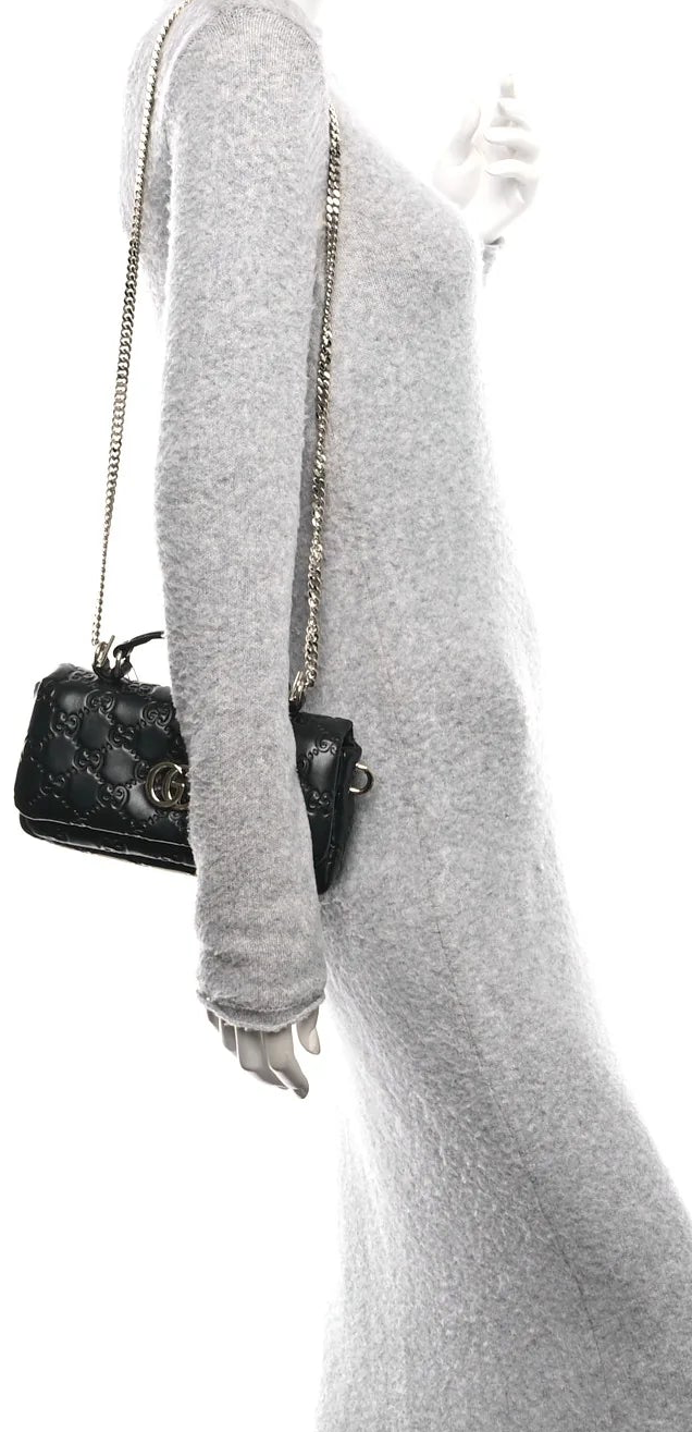 Gucci Milano Schultertasche – Schwarzes Glattleder – Damenhandtasche / Umhängetasche