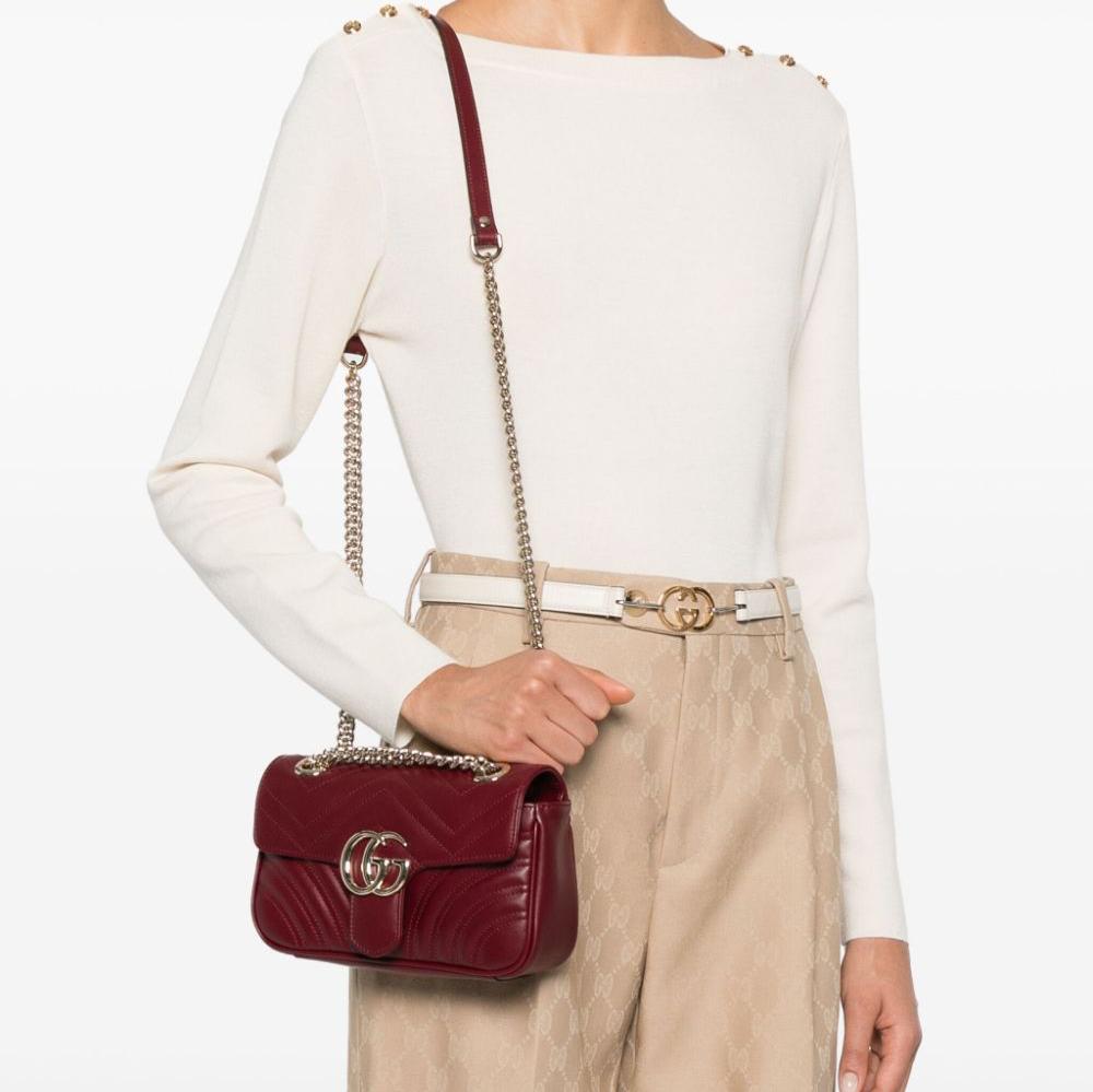 Gucci Marmont Small  Rosso Ancora Matelassé Chevron Leather