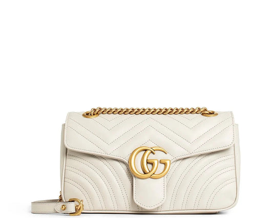 Gucci Marmont Small  White Matelassé Chevron Leather