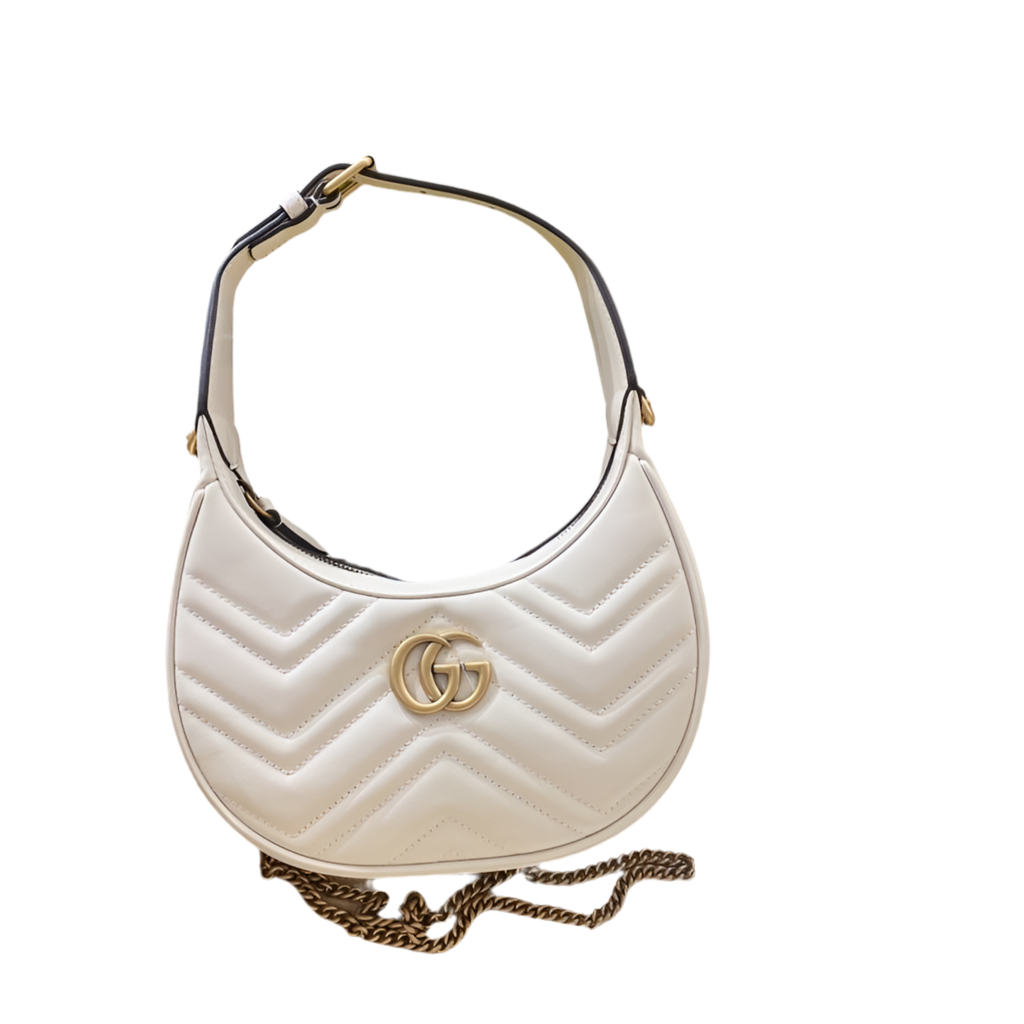 Gucci GG Marmont Mini Half Moon Schoudertas Wit Preloved Designer Bag