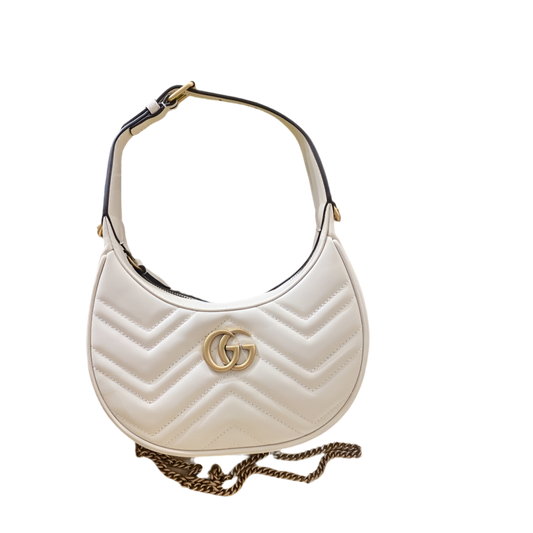 Gucci GG Marmont Mini Half Moon Schoudertas Wit Preloved Designer Bag