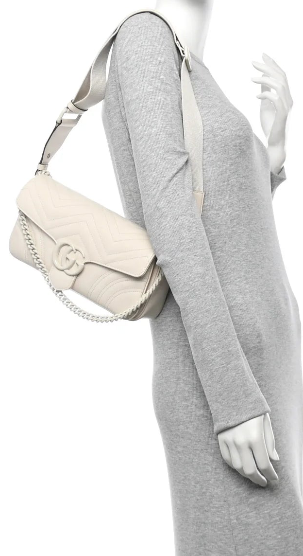 Gucci Marmont Monochrome Weiße Kleine Damen-Schultertasche Matelassé • Gebraucht