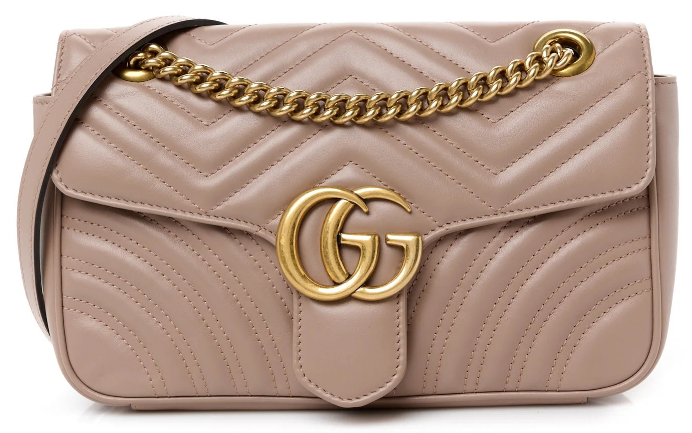 Gucci Marmont Tasche, klein, rosa – Damen-Schultertasche, Matelassé, Porzellanrosa/Puderrosa-Creme (Porzellanrose) • Gebraucht, 2023