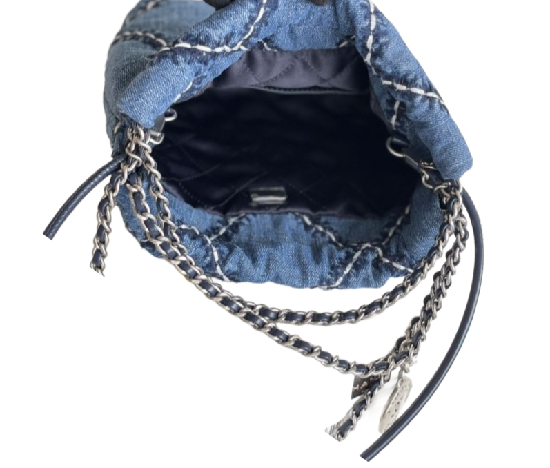 Chanel 22 Mini Stitch Handbag Blue Denim – Preloved Designer Schoudertas