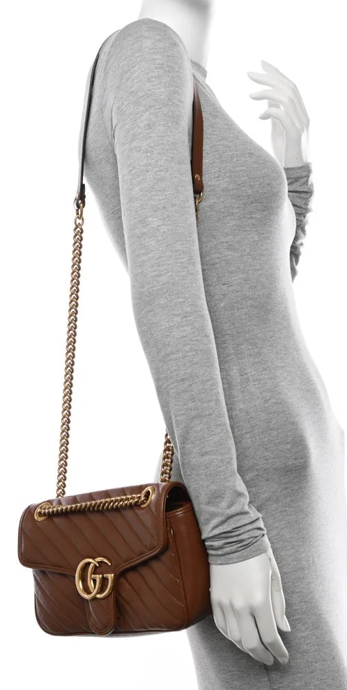 Gucci Marmont Azalea Cuir Diagonal lines Small women's Shoulder Bag Matelassé • Preloved