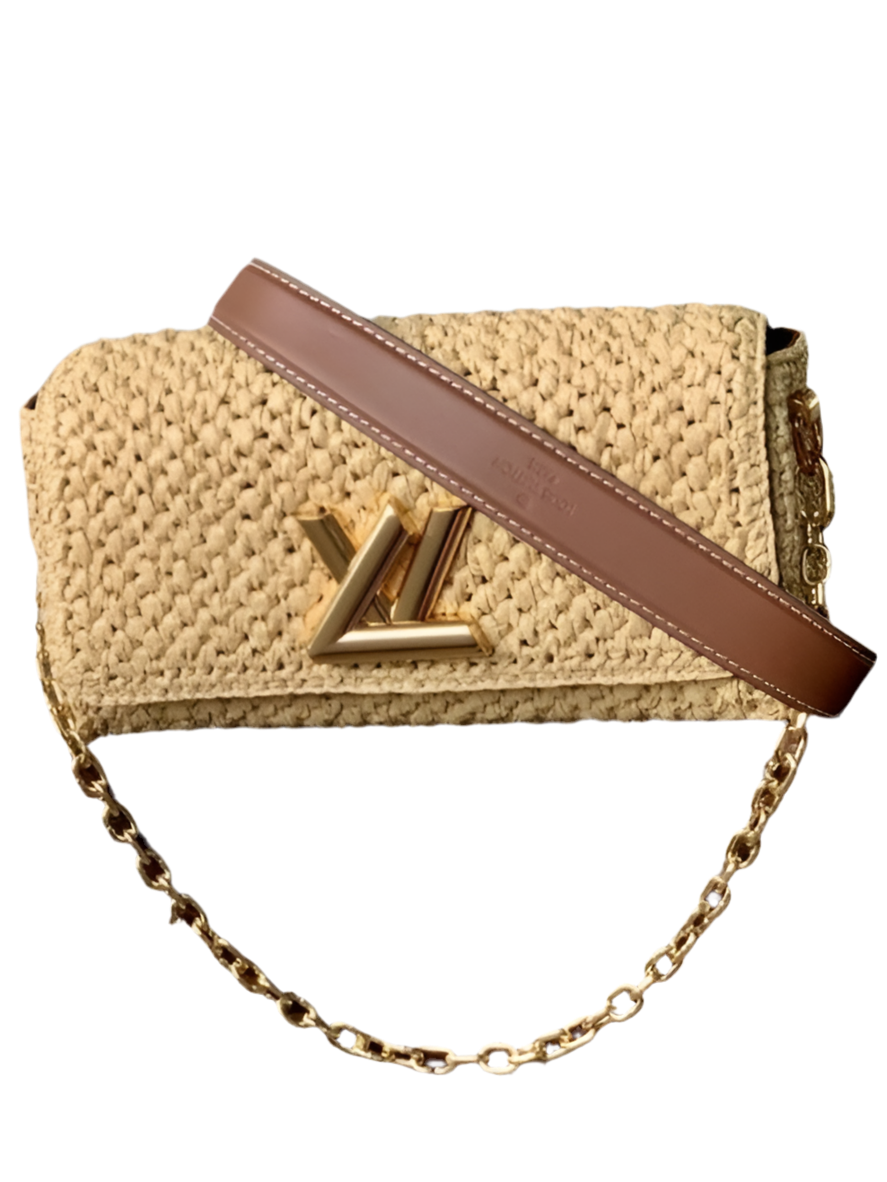 Louis Vuitton Twist West Clutch Raffia Braunes Leder Gebrauchte Designertasche