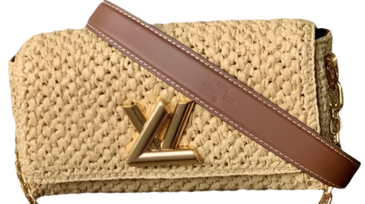 Louis Vuitton Twist West Clutch Raffia Braunes Leder Gebrauchte Designertasche