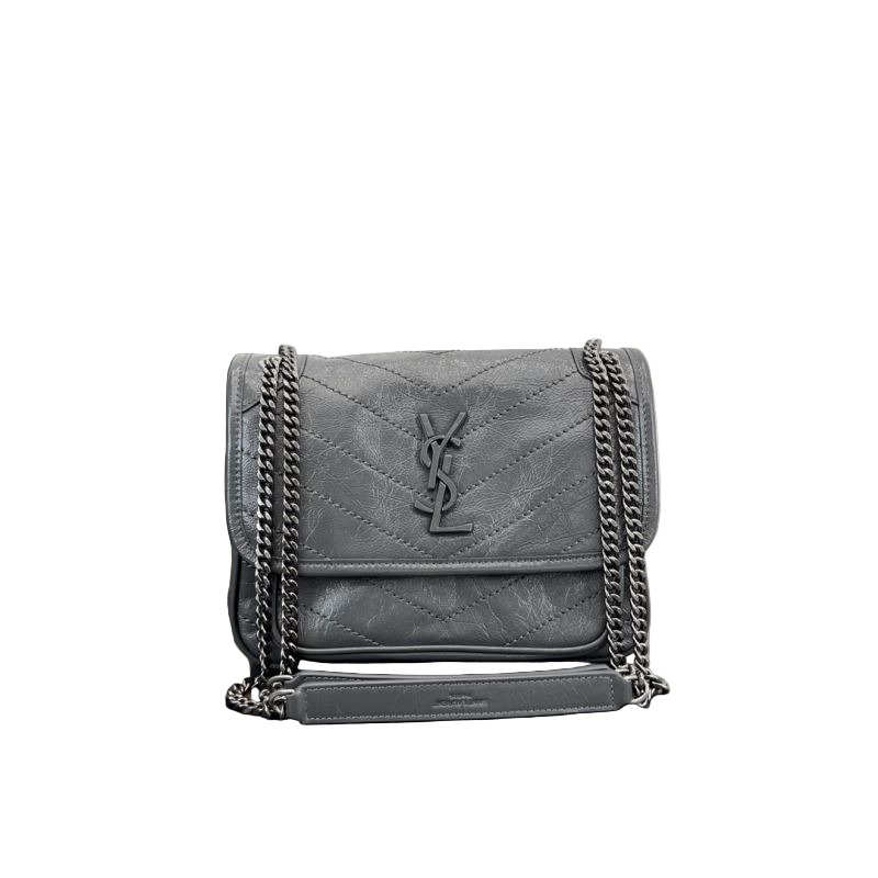 Saint Laurent Niki Baby Storm Vintage-Umhängetasche aus Leder in Sturmgrau