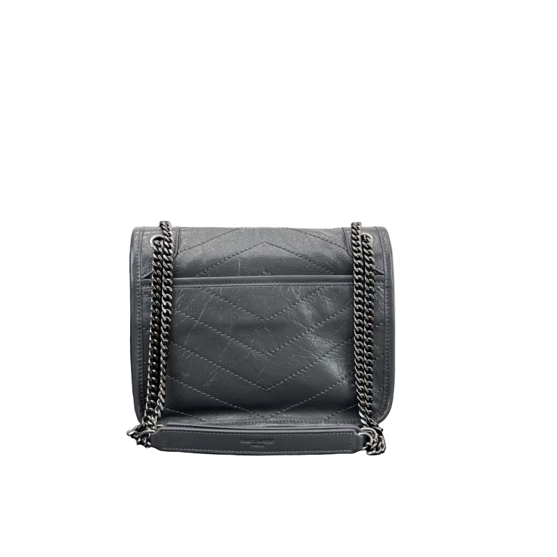 Saint Laurent Niki Baby Storm Vintage-Umhängetasche aus Leder in Sturmgrau