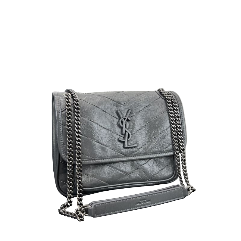 Saint Laurent Niki Baby Storm Vintage-Umhängetasche aus Leder in Sturmgrau