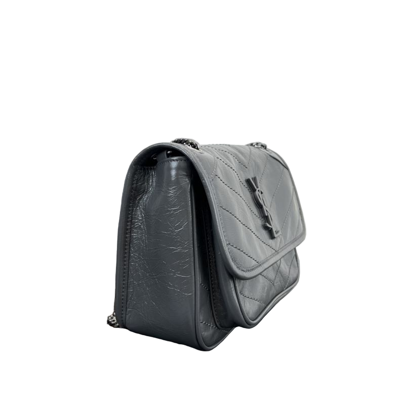 Saint Laurent Niki Baby Storm Vintage-Umhängetasche aus Leder in Sturmgrau