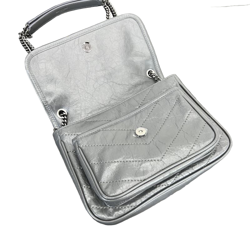 Saint Laurent Niki Baby Storm Vintage-Umhängetasche aus Leder in Sturmgrau