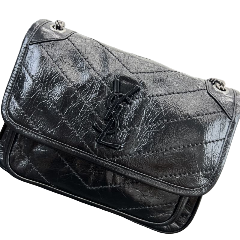 Saint Laurent Niki Baby Vintage Leder Slouchy Chain Bag Schwarz