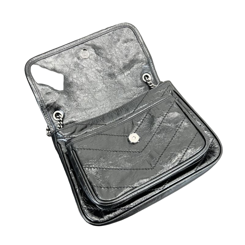 Saint Laurent Niki Baby Vintage Leder Slouchy Chain Bag Schwarz