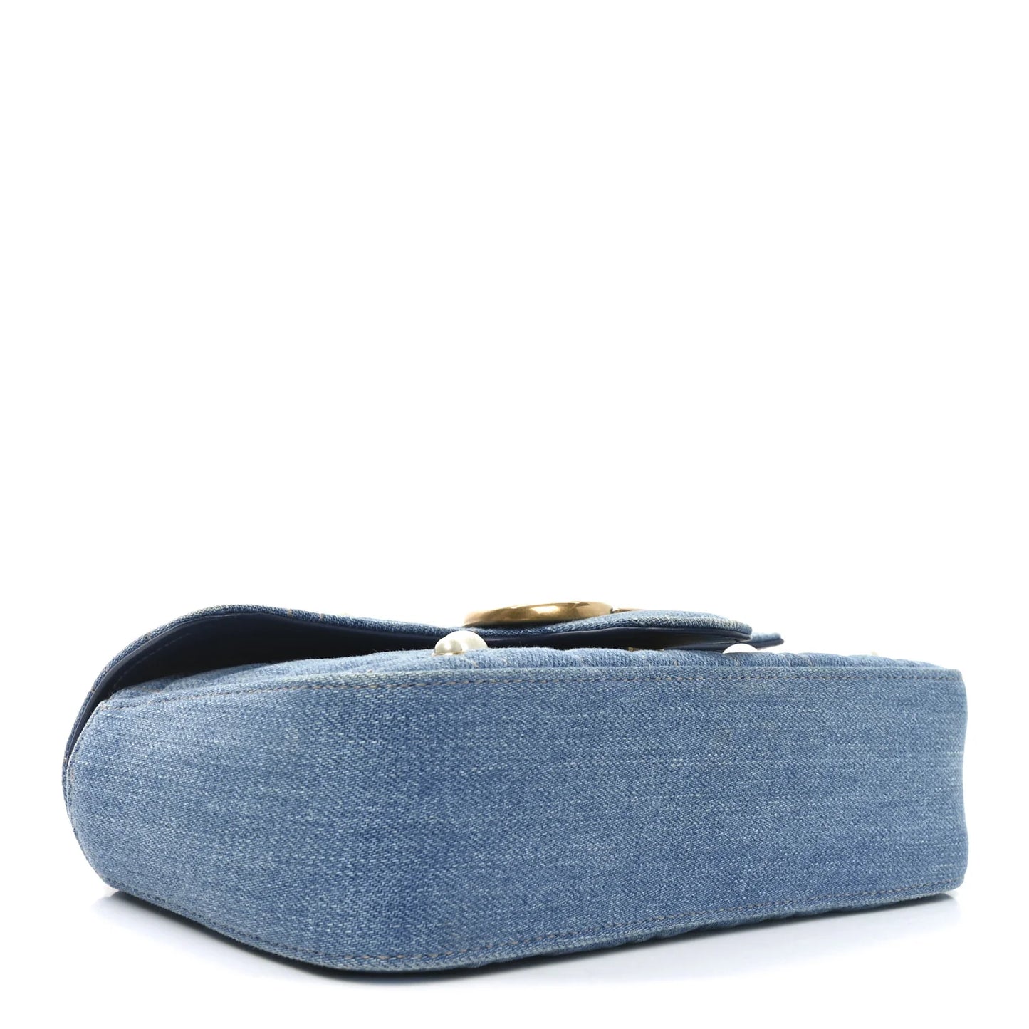 Gucci Marmont Mini-Schultertasche für Damen, Denimblau, gesteppt, mit Perlenbesatz • Gebraucht