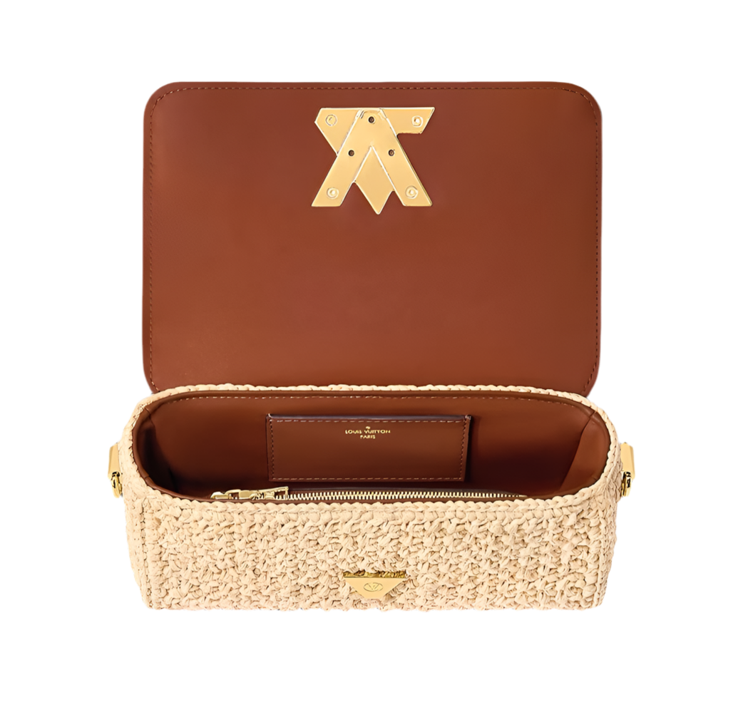 Louis Vuitton Twist West Clutch Raffia Braunes Leder Gebrauchte Designertasche