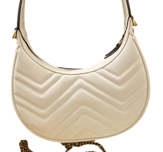 Gucci GG Marmont Mini Half Moon Umhängetasche Weiß Gebrauchte Designertasche