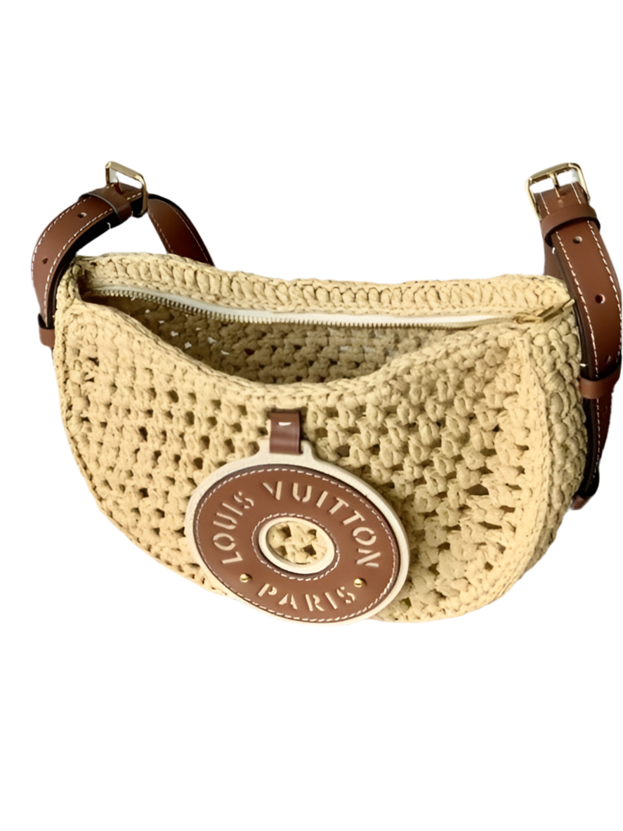 Louis Vuitton Häkeltasche Raffia Preloved Designer Schultertasche
