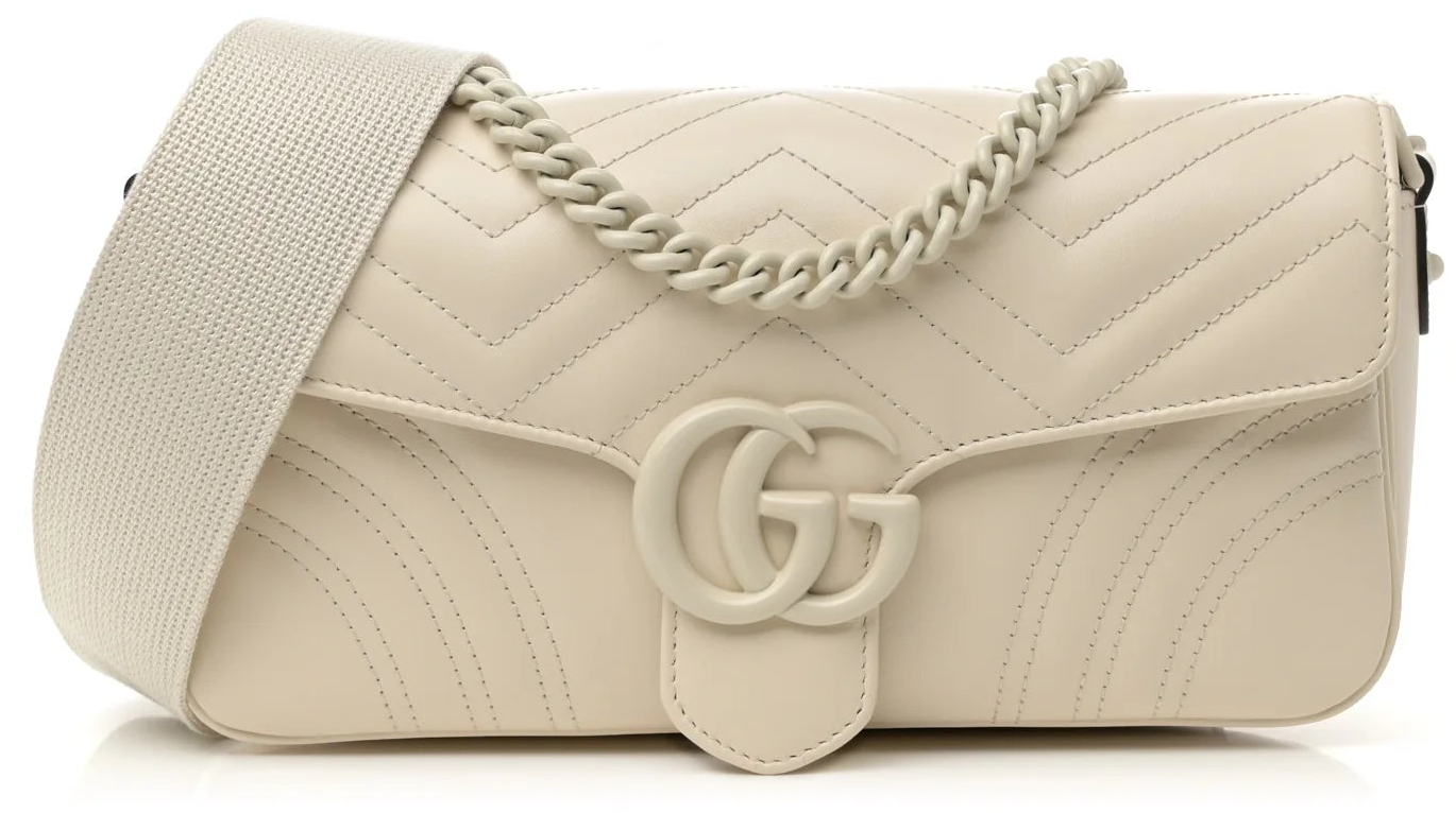 Gucci Marmont Monochrome Weiße Kleine Damen-Schultertasche Matelassé • Gebraucht