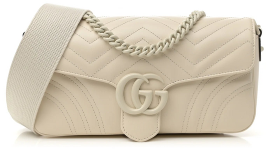 Gucci Marmont Monochrome Weiße Kleine Damen-Schultertasche Matelassé • Gebraucht