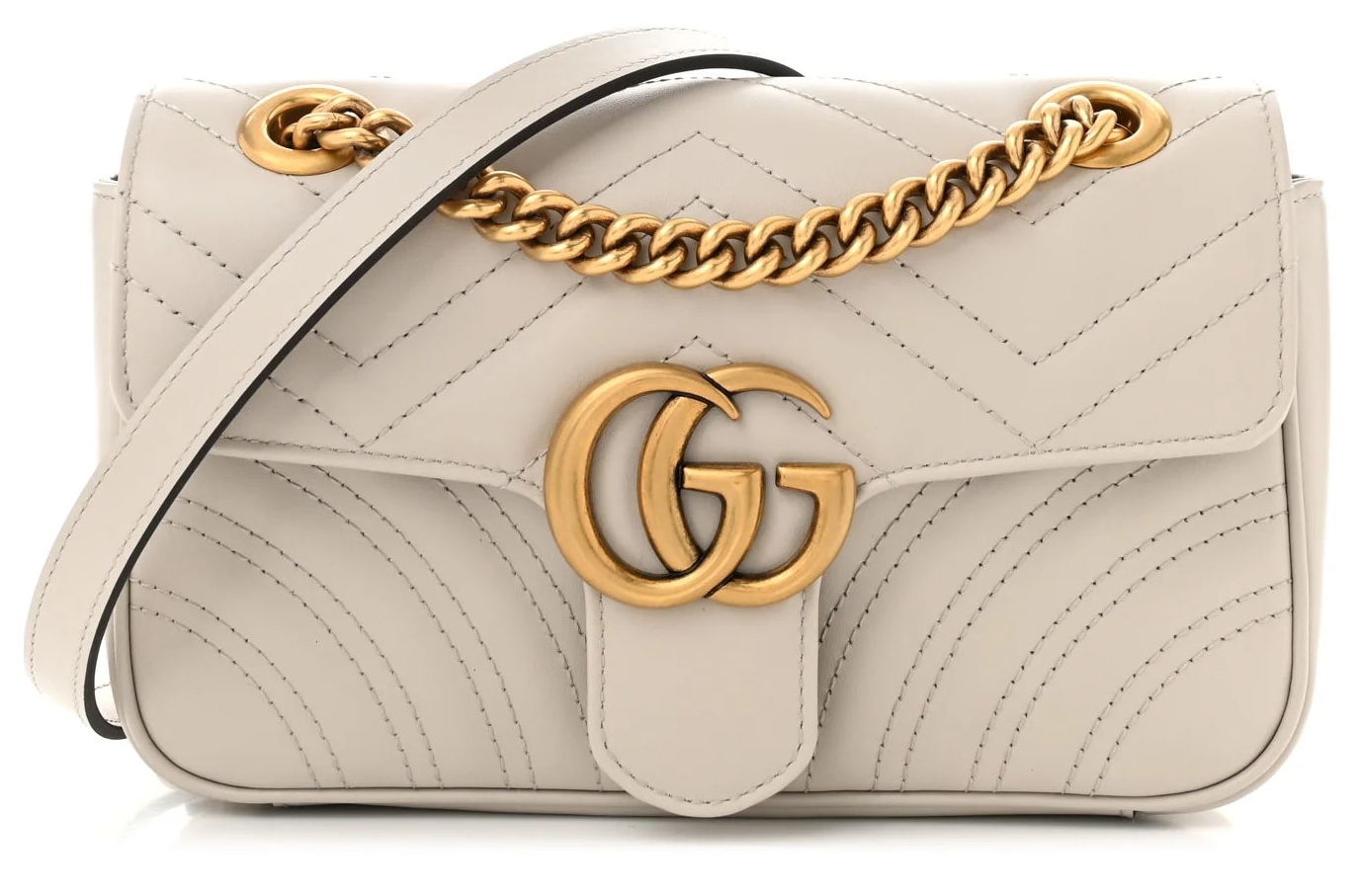 Gucci Marmont Kleine Damen-Schultertasche Matelassé 2024 Hellgrau • Gebraucht
