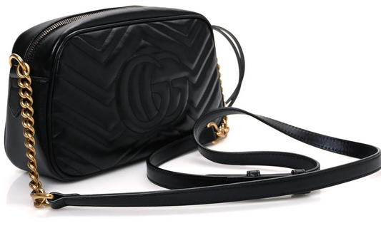 Gucci Marmont Kleine Schwarze Damen-Schultertasche Matelassé 2024 Gebraucht