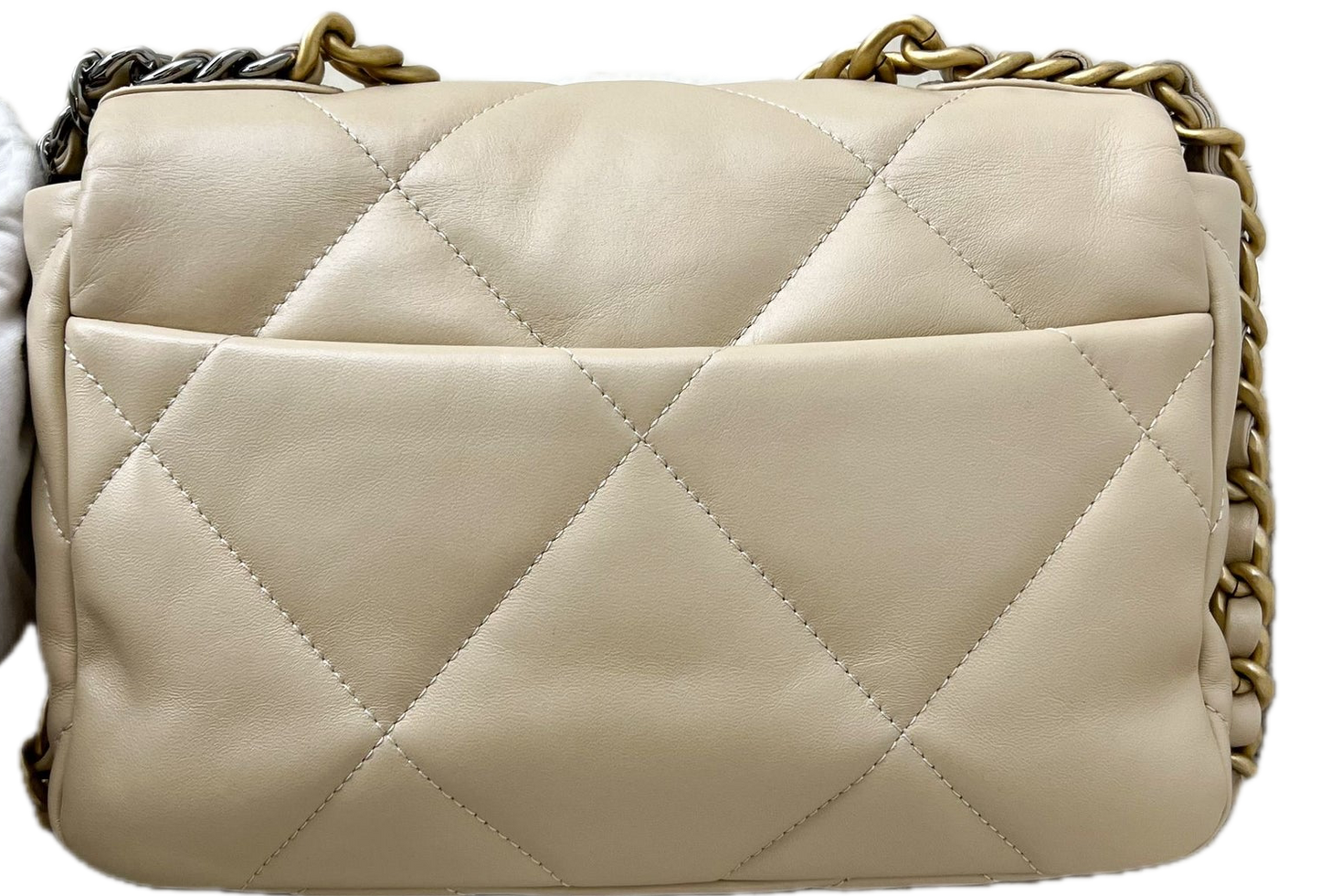 Chanel 19 Small Flap Bag Beige Lammleder Gebrauchte Designer-Schultertasche 2023