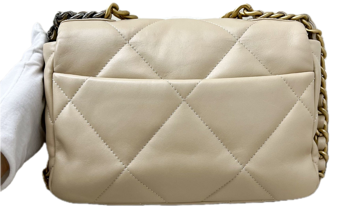 Chanel 19 Small Flap Bag Beige Lammleder Gebrauchte Designer-Schultertasche 2023