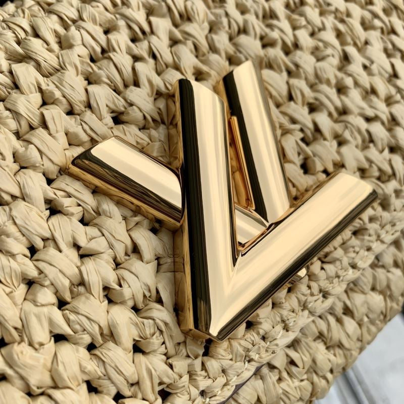 Louis Vuitton Twist West Clutch Raffia Braunes Leder Gebrauchte Designertasche