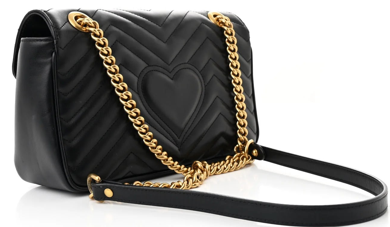 Gucci Marmont Schwarze kleine Damen-Schultertasche Matelassé 2024 • Gebraucht