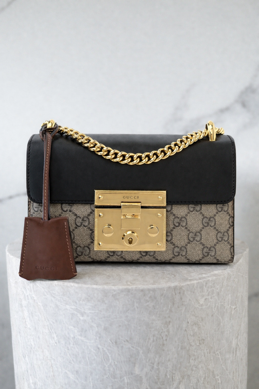 Gucci GG Supreme Small Padlock Shoulder Bag Beige Black