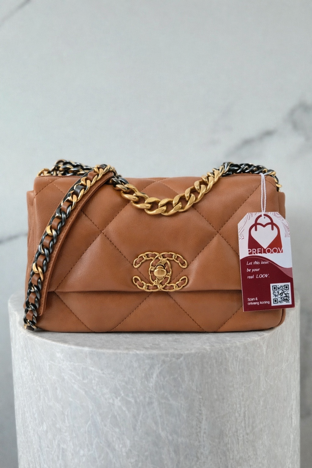 Chanel 19 flap bag cognac