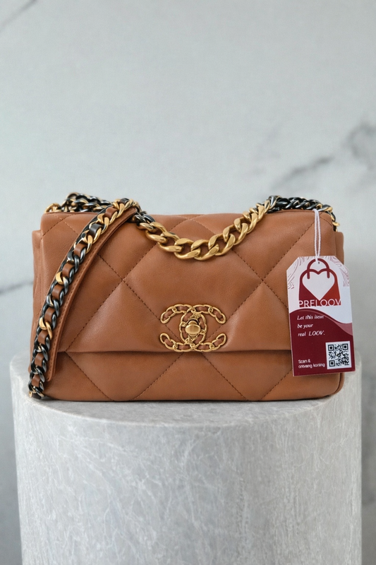 Chanel 19 flap bag cognac