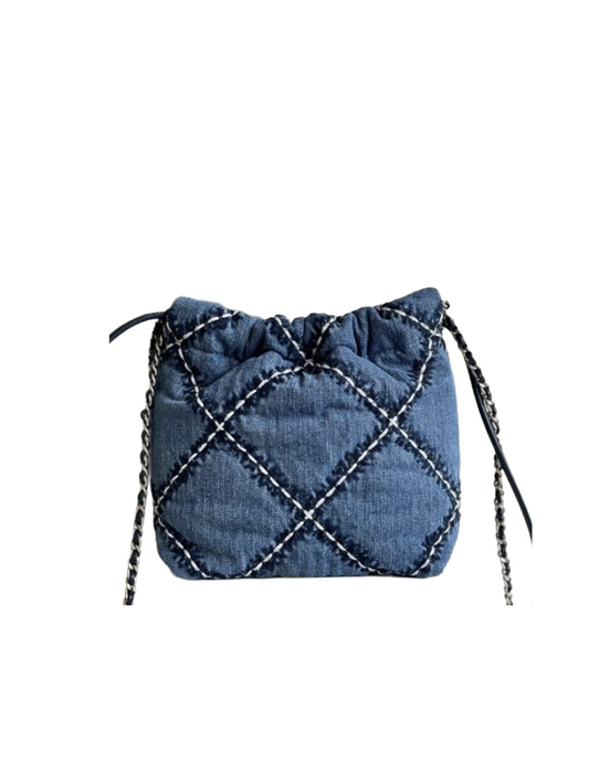 Chanel 22 Mini Stitch Handtasche Blue Denim – Gebrauchte Designer-Umhängetasche