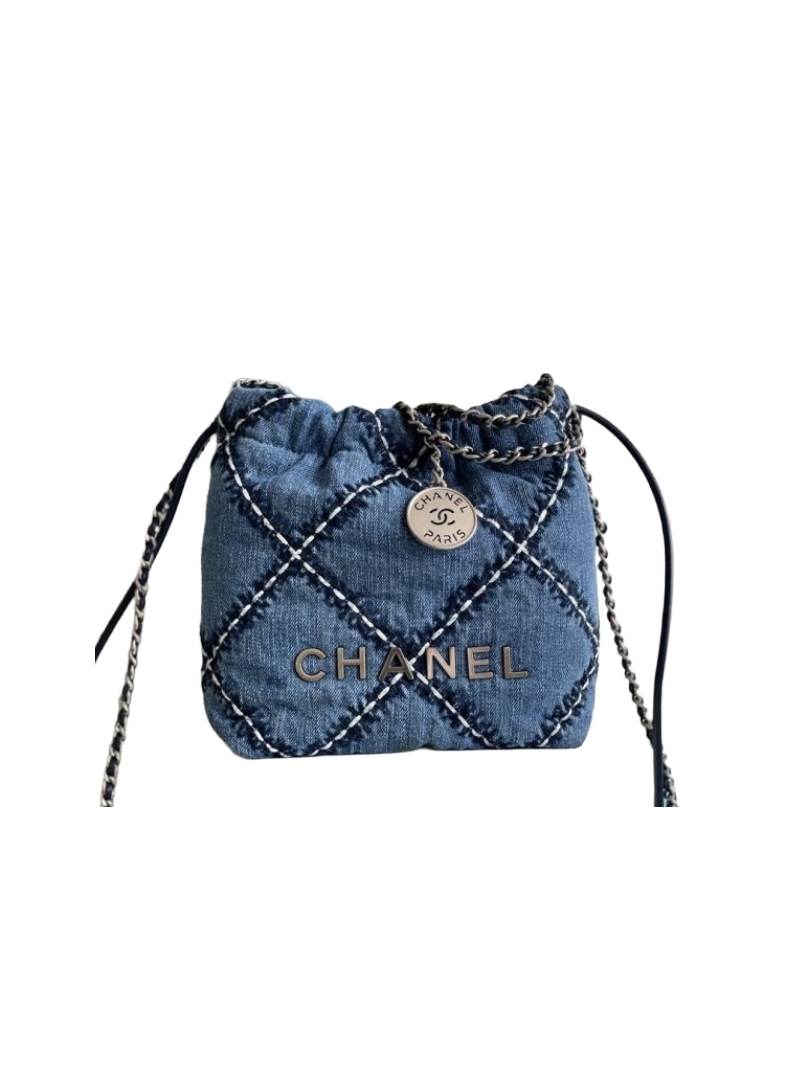 Chanel 22 Mini Stitch Handbag Blue Denim – Preloved Designer Schoudertas
