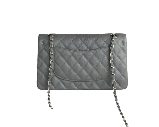 Chanel Classic Flap Bag Mittelgraues Kaviarleder mit silberner Hardware