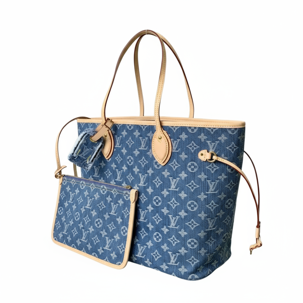 Louis Vuitton Neverfull MM Monogram Denim – Blauer Denim &amp; Naturleder