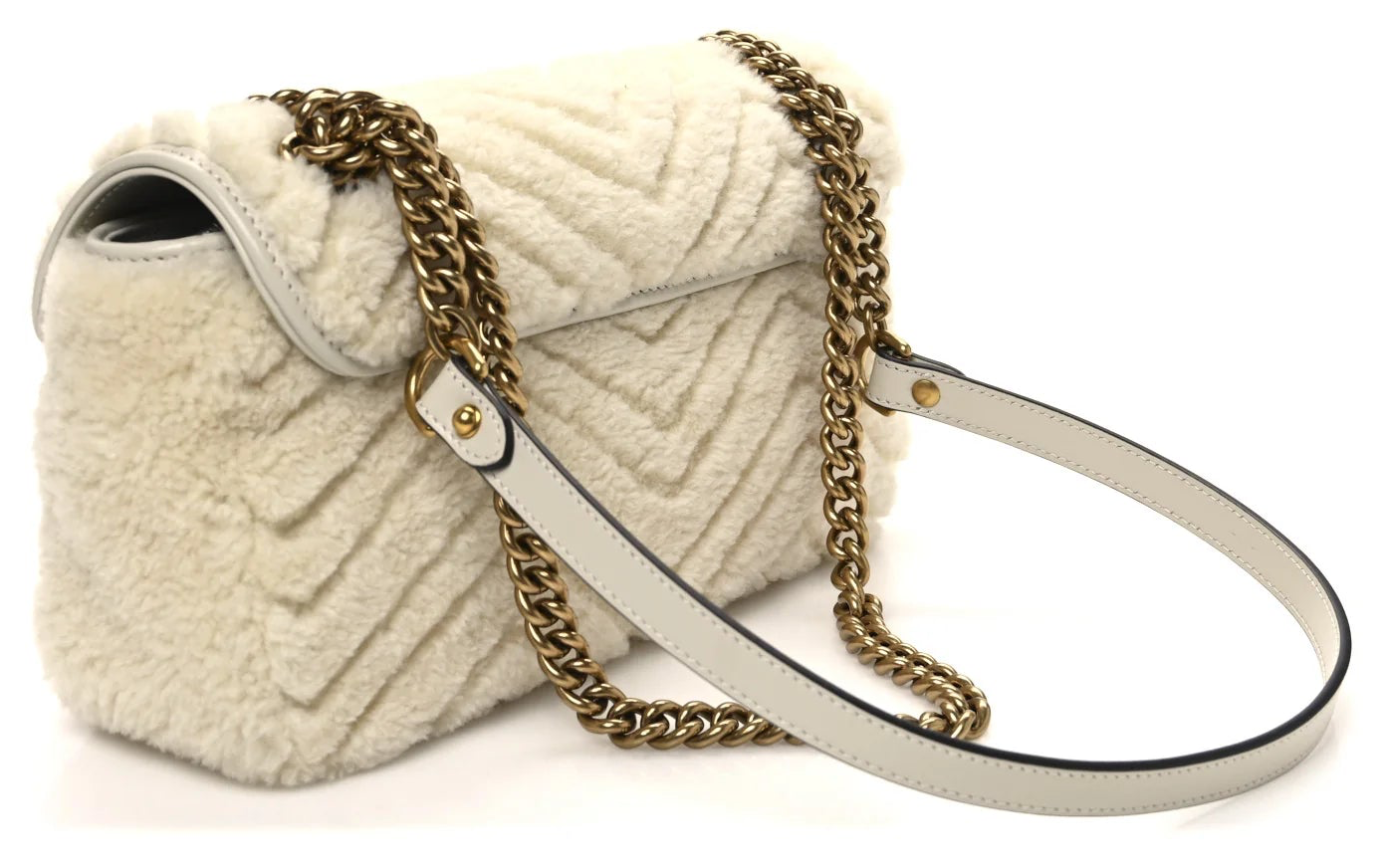 Gucci Marmont Tasche Damen – Kleine Schultertasche aus gesteppter Wolle, Altweiß • Gebraucht