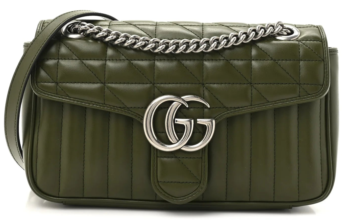 Gucci Marmont Aria Military Wood Kleine Damen-Schultertasche Matelassé • Gebraucht