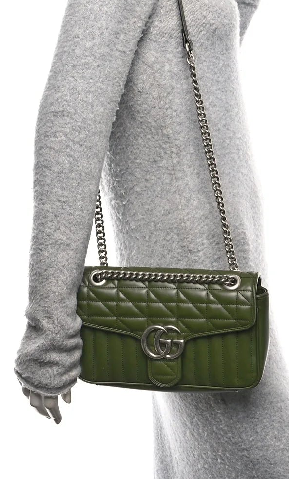 Gucci Marmont Aria Military Wood Kleine Damen-Schultertasche Matelassé • Gebraucht