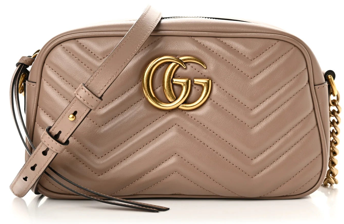 Gucci Marmont Porcelain Rose Kleine Damen-Umhängetasche Matelassé • Gebraucht