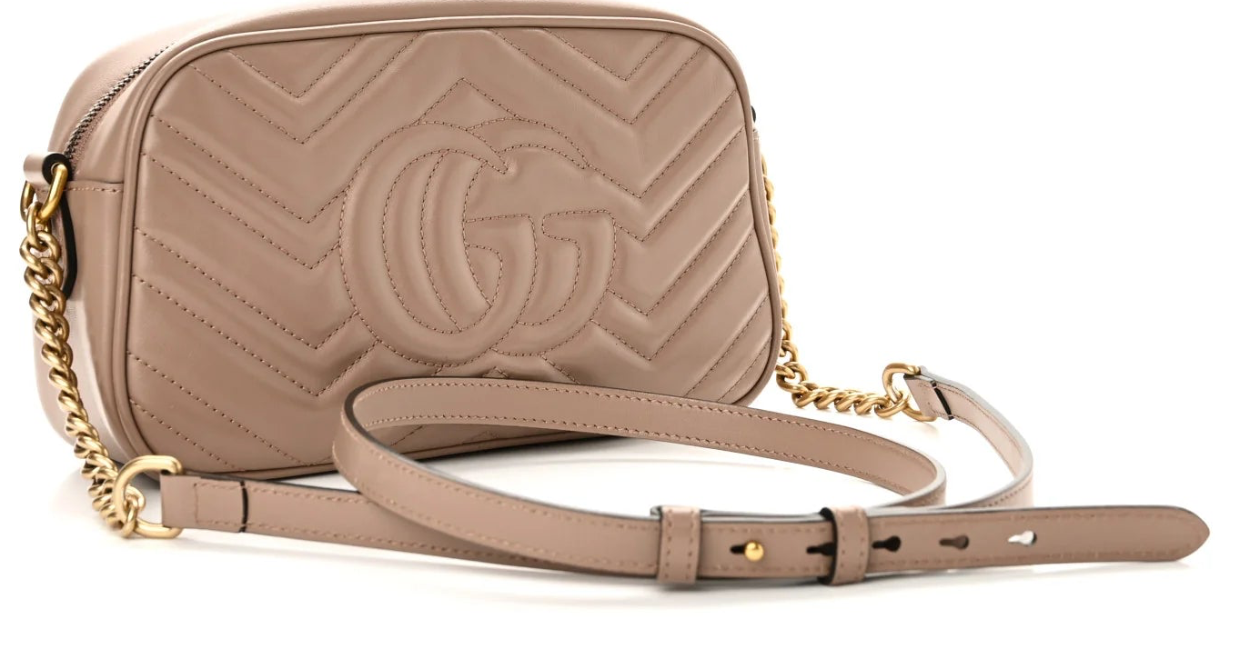 Gucci Marmont Porcelain Rose Kleine Damen-Umhängetasche Matelassé • Gebraucht